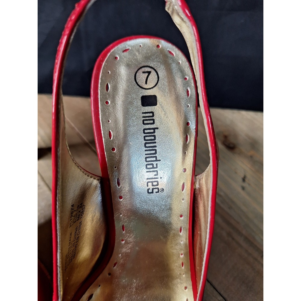 No Boundaries Marge Red Patent Peep Toe Slingback Cork Platform Heels Womens 7 - Picture 3 of 16